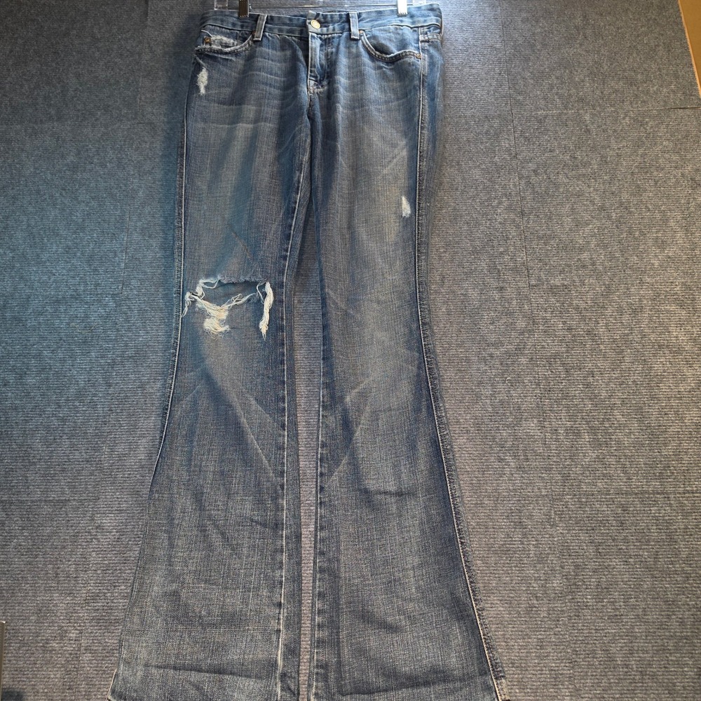 7 For All Mankind Flare Jeans Womens 28 Blue Good Distressed Studded Y2K USA